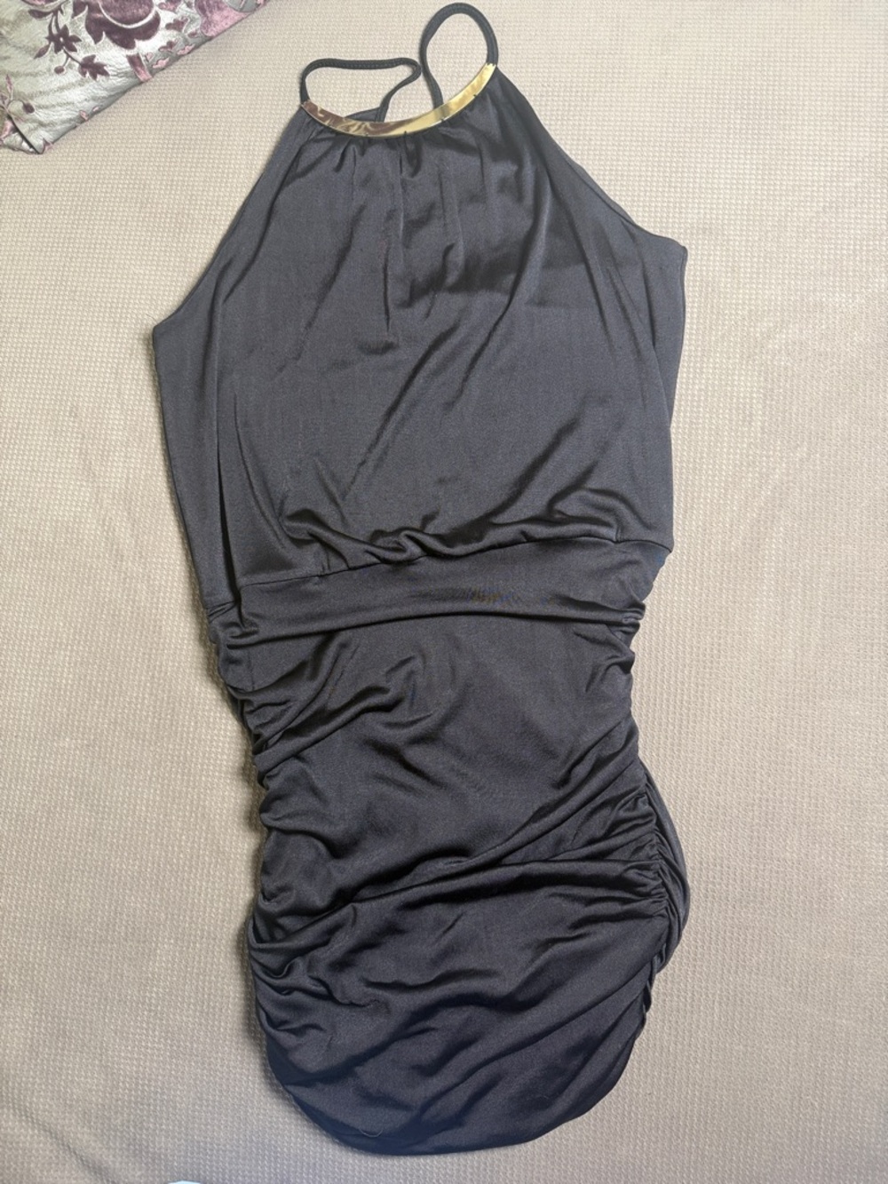 Guess by Marciano Black Mini Dress with Gold Neck Detail